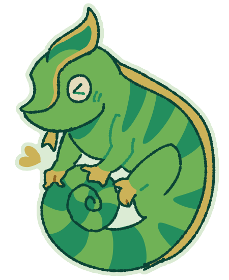 Chameleon curled up sticking its tongue out